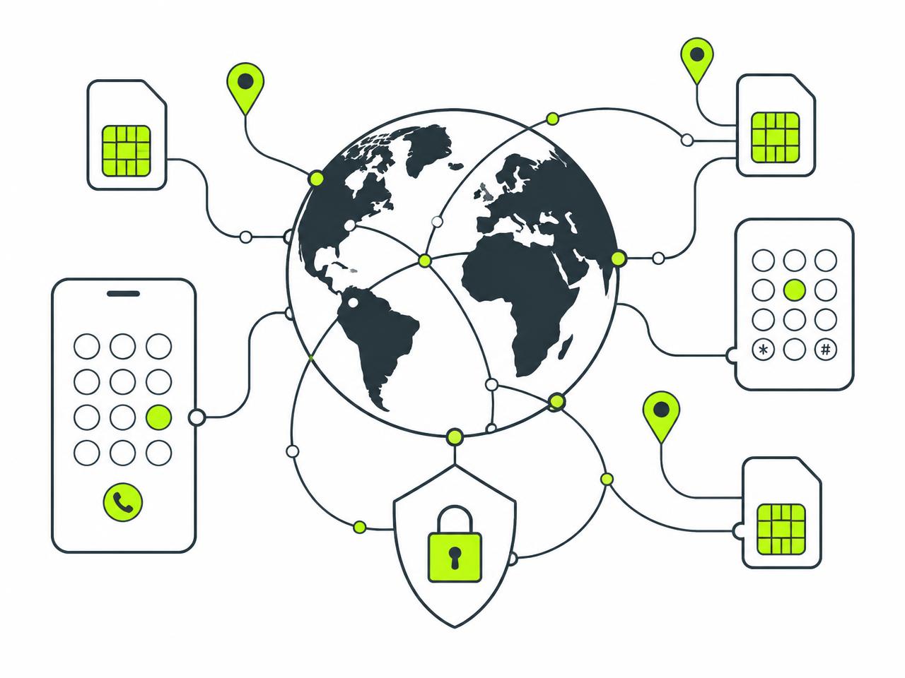 Global telecom network of numbers, SIM cards and routes protected by escrow